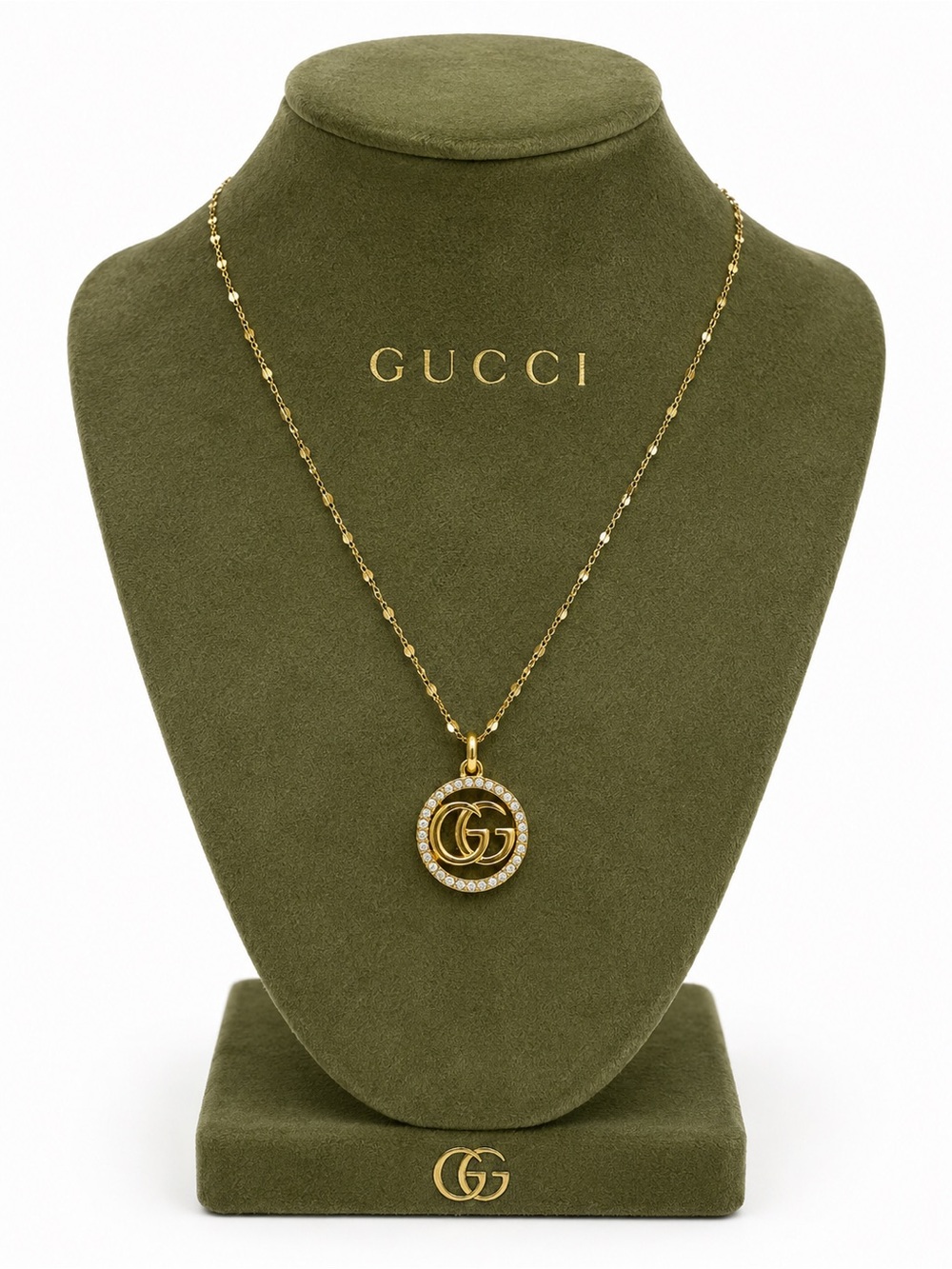 Gucci Gold-Tone Double G Crystal Circle Pendant Necklace